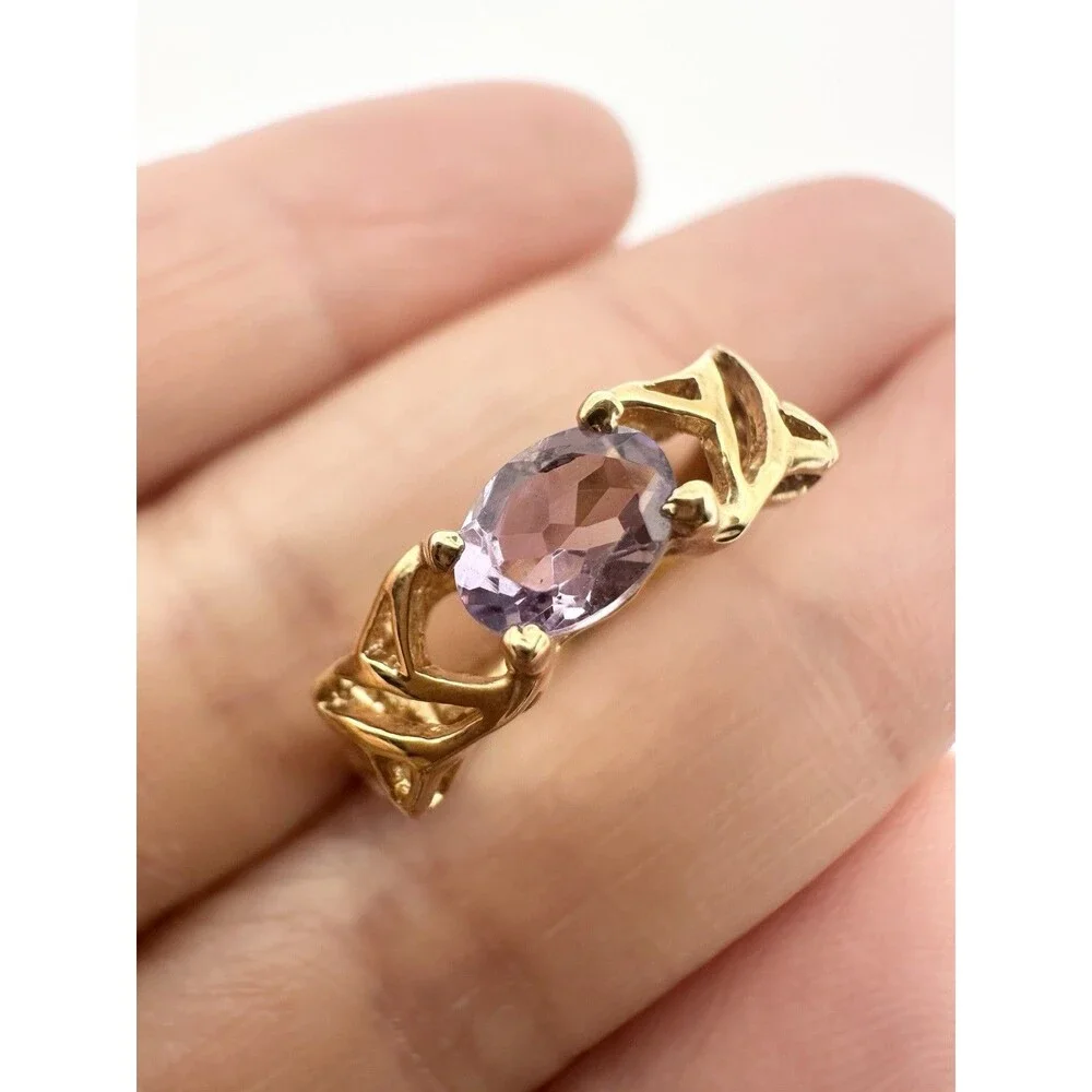 925 Sterling Silver Gold Vermeil Amethyst Ring Size 4.5